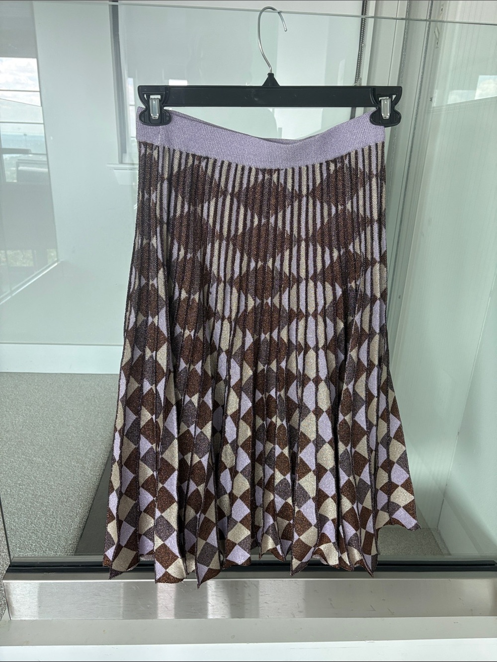 Pleated A-Line Skirt in Lavender and Brown